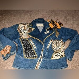 Vintage Denim Jacket with Animal Print Patches. READ DESCRIPTION